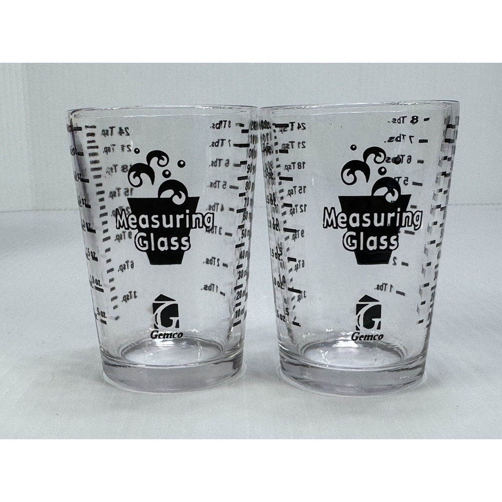 2 Vintage Gemco Measuring Glass 4 Oz Measures Mls Ozs Tbs Tsp Retro Barware